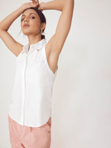 Women's White Collar Pin Detail in Cut Shirt