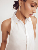 Women's White Collar Pin Detail in Cut Shirt