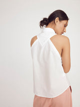 Women's White Collar Pin Detail in Cut Shirt