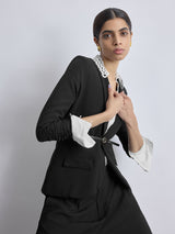 Women's Black Ruched Sleeve Blazer