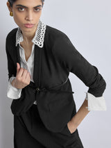 Women's Black Ruched Sleeve Blazer