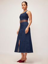 Women's Denim Front Slit Dress