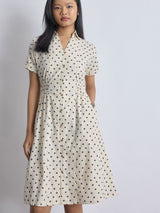 Women's Cream and Blue Polka Midi Dress