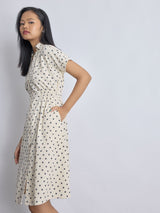 Women's Cream and Blue Polka Midi Dress