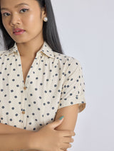 Women's Cream and Blue Polka Midi Dress