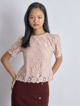 Women's Blush Floral Lace Top