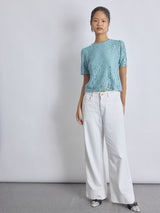 Women's Sea Foam Green Floral Lace Top