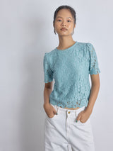 Women's Sea Foam Green Floral Lace Top