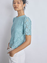 Women's Sea Foam Green Floral Lace Top