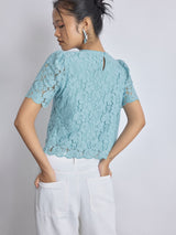 Women's Sea Foam Green Floral Lace Top