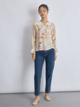 Women's Spring Floral Ruffle Collar Shirt