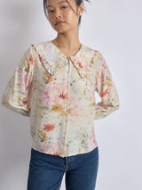 Women's Spring Floral Ruffle Collar Shirt