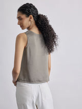 Women's Charcoal Satin Cowl Neck Top