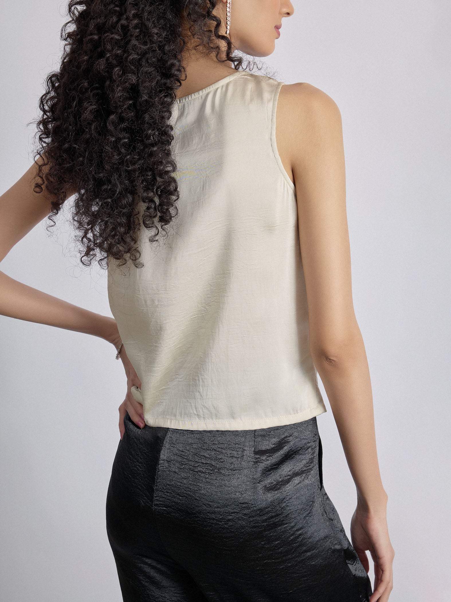 Women's Ivory Satin Cowl Neck Top