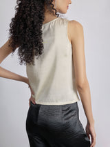 Women's Ivory Satin Cowl Neck Top