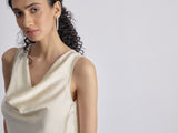 Women's Ivory Satin Cowl Neck Top