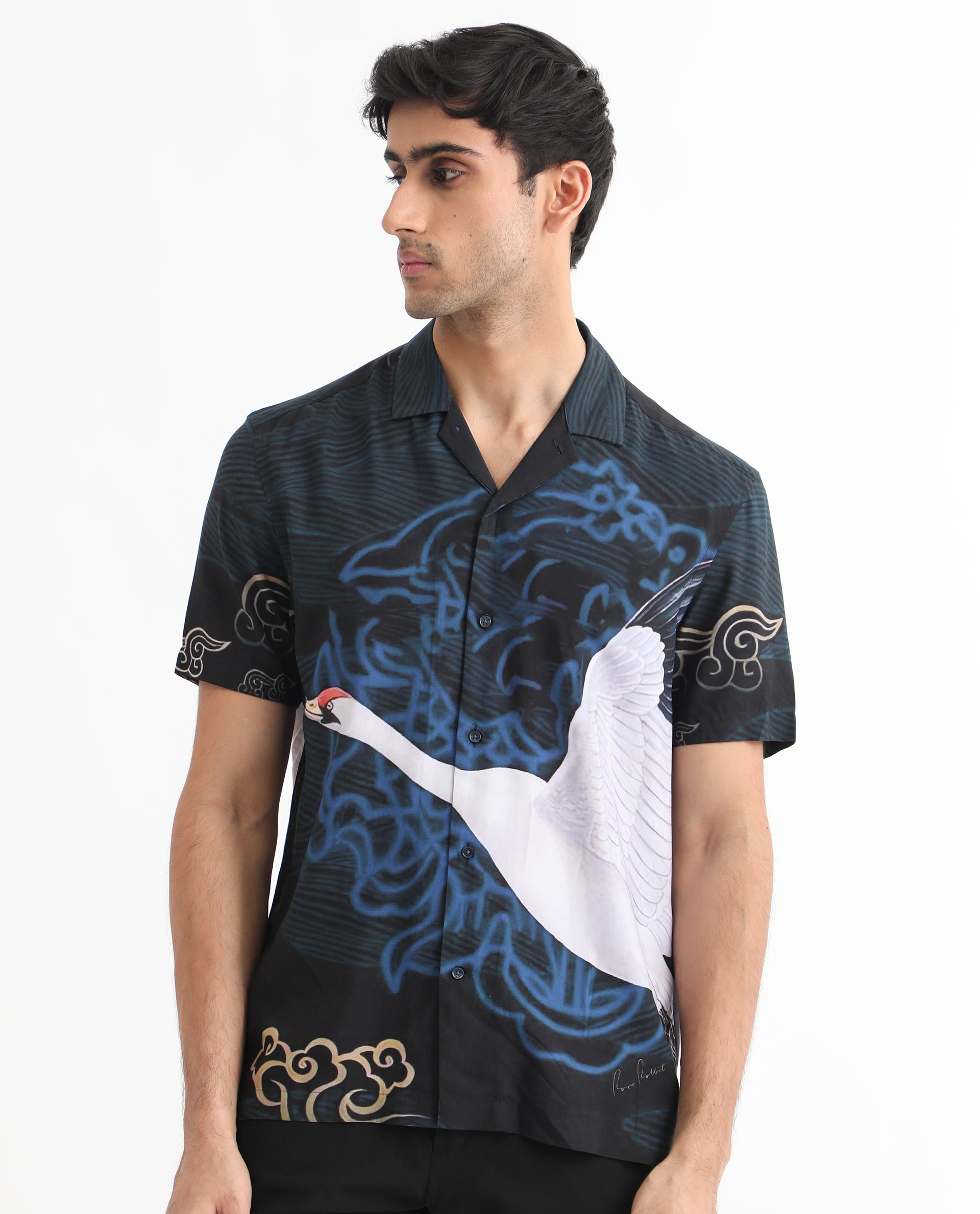 Men's Navy Casual Regular Fit Printed Half Sleeves Shirt
