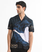 Men's Navy Casual Regular Fit Printed Half Sleeves Shirt