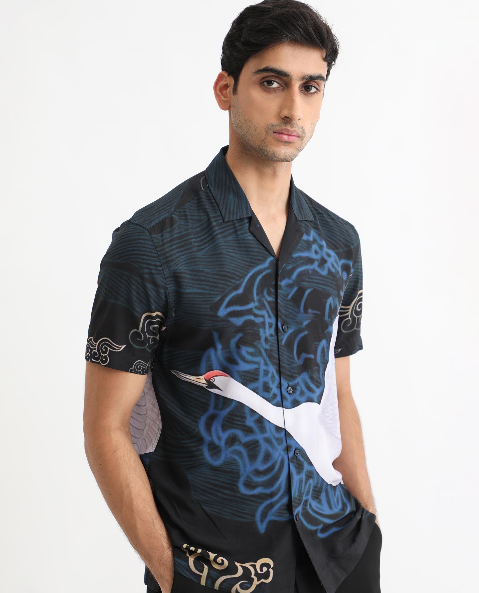 Men's Navy Casual Regular Fit Printed Half Sleeves Shirt