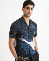 Men's Navy Casual Regular Fit Printed Half Sleeves Shirt
