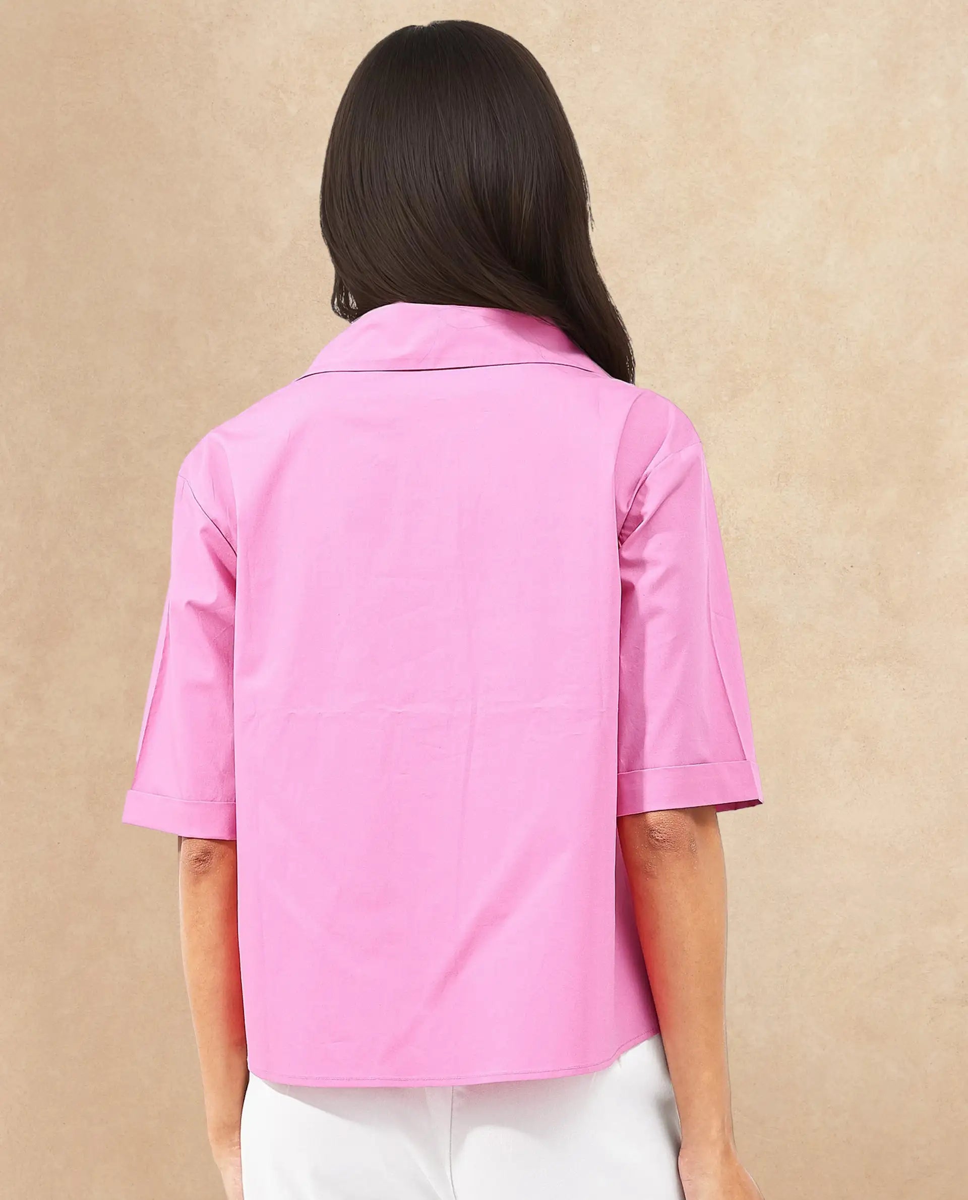 Women's Toefil Pastel Pink Cotton Fabric Collared Neck Solid Regular Fit Shirt