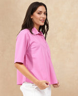 Women's Toefil Pastel Pink Cotton Fabric Collared Neck Solid Regular Fit Shirt