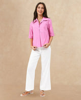 Women's Toefil Pastel Pink Cotton Fabric Collared Neck Solid Regular Fit Shirt