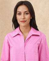 Women's Toefil Pastel Pink Cotton Fabric Collared Neck Solid Regular Fit Shirt