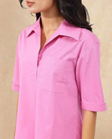 Women's Toefil Pastel Pink Cotton Fabric Collared Neck Solid Regular Fit Shirt