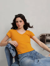 Women's Short Sleeves Ribbed Cotton Crop Top