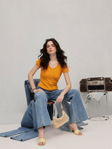 Women's Short Sleeves Ribbed Cotton Crop Top