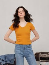 Women's Short Sleeves Ribbed Cotton Crop Top