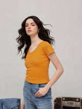 Women's Short Sleeves Ribbed Cotton Crop Top