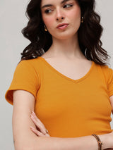 Women's Short Sleeves Ribbed Cotton Crop Top