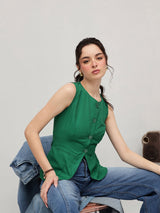 Women's Round Neck Sleeveless Cotton Top