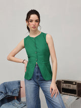 Women's Round Neck Sleeveless Cotton Top