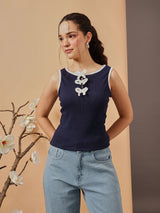 Women's Round Neck Cotton Tank Bow Top