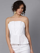 Women's White Solid Tube Pure Cotton Top