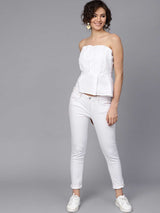 Women's White Solid Tube Pure Cotton Top
