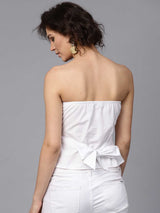 Women's White Solid Tube Pure Cotton Top