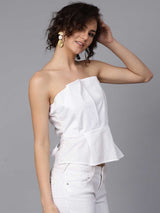 Women's White Solid Tube Pure Cotton Top