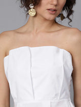 Women's White Solid Tube Pure Cotton Top