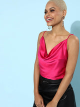 Women's Bright Fuchsia Solid Satin Top