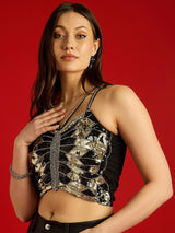 Women's Embellished Net Crop Top