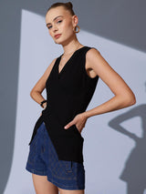 Women's Solid V-Neck Sleeveless Wrap Top