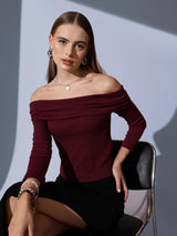 Women's Off-Shoulder Solid Bardot Top