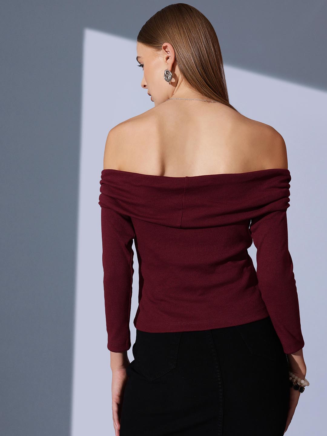 Women's Off-Shoulder Solid Bardot Top