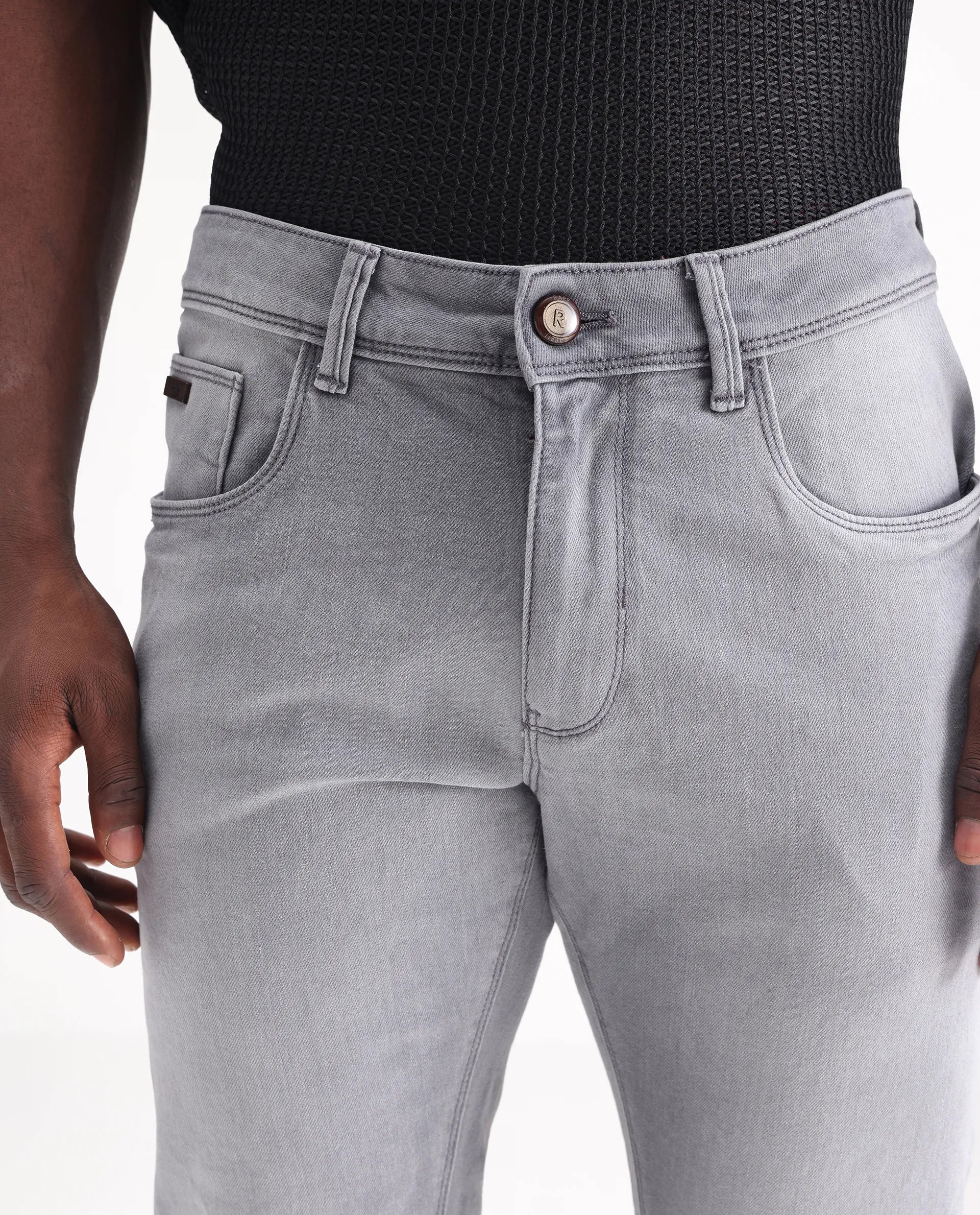 Men's Grey Casual Slim Fit Solid Jeans