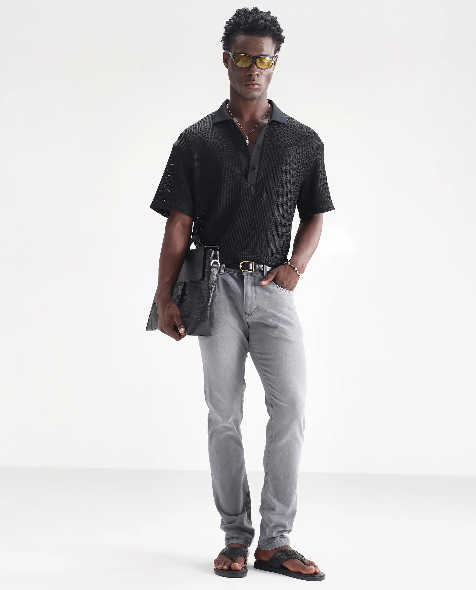Men's Grey Casual Slim Fit Solid Jeans