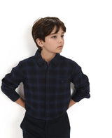Boys Blue Casual Regular Fit Checked Full Sleeves Shirt
